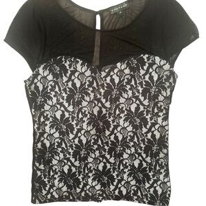 Rampage Y2K Blouse Unconventional Lace Sheer Top Gold Zip Sz M Whimsigoth Fairy